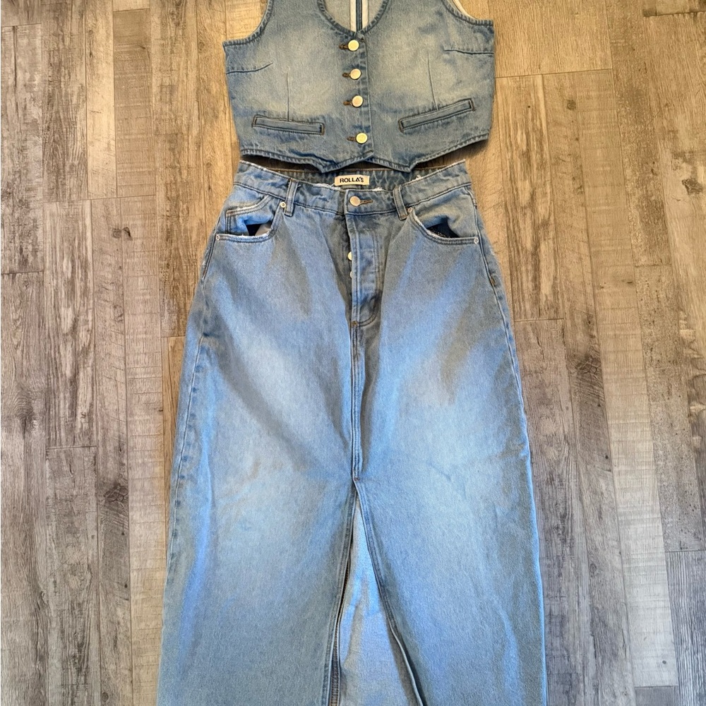 ROLLA'S Light Blue High-Waist Wide Leg Jeans